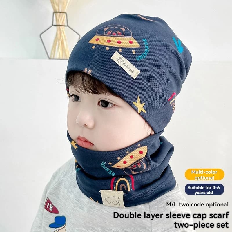 Plush Warm Cotton Baby Hat Scarf Set for Spring Winter Duvet Fabric Beanie Infant Headwear for Boys Girls Kids