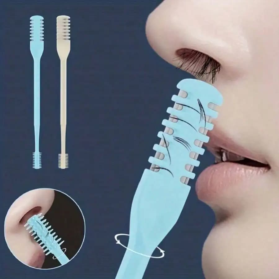 2 pezzi di tagliacapelli a doppia lama per naso con scatola portaoggetti, kit portatile per la rimozione manuale dei peli del naso per uomini e donne, lavabile