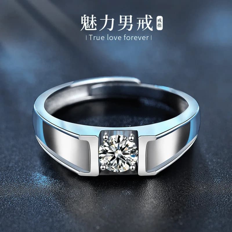 Vendita diretta dal produttore: Anello in argento sterling 925 con moissanite, anello da uomo con diamante, anello regolabile, vendita all'ingrosso di gioielli