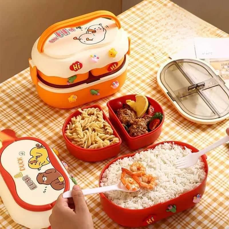 Portapranzo per bambini a doppio strato, microonde, scatola bento isolata, design carino, materiale plastico, conservazione del calore di lunga durata