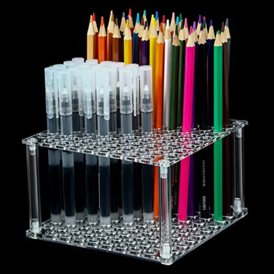 96 Holes Pencil Brush Holder Acrylic Paintbrush Holders Desk Organizer Stand Holder for Pencil Pen Paint Brushes Modeling Tool