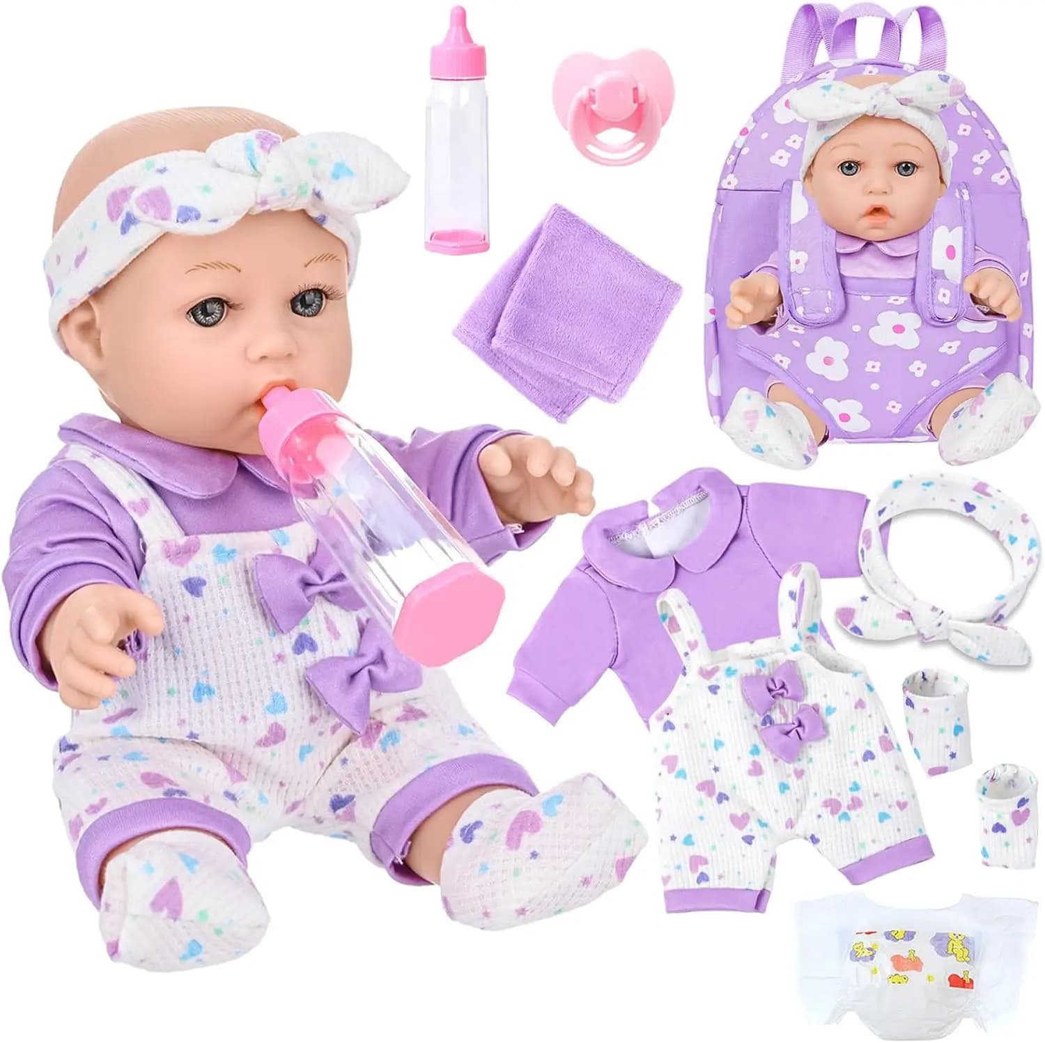 Set di Bambole Realistiche da 12 Pollici con Zaino Portabambola, Vestiti e Accessori per Bambine dai 3 Anni in Su, Regalo per Giochi di Ruolo