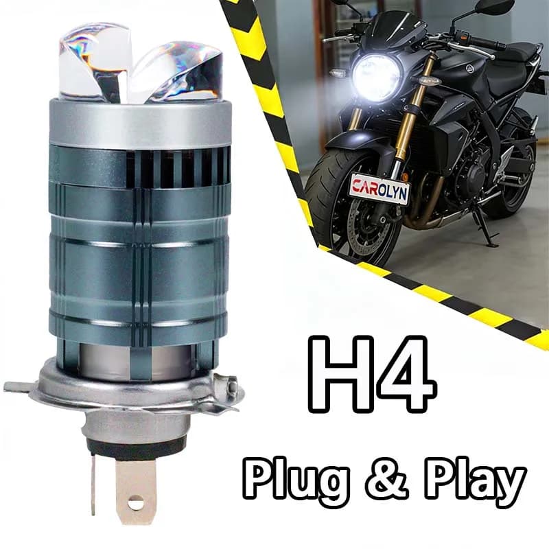Lente Proiettore Bi-LED H4 Mini per Auto, Lampada Faro Auto EMC Turbo Canbus Plug and Play, Doppia Funzione Abbaglianti/Anabbaglianti per Moto 12V 24V