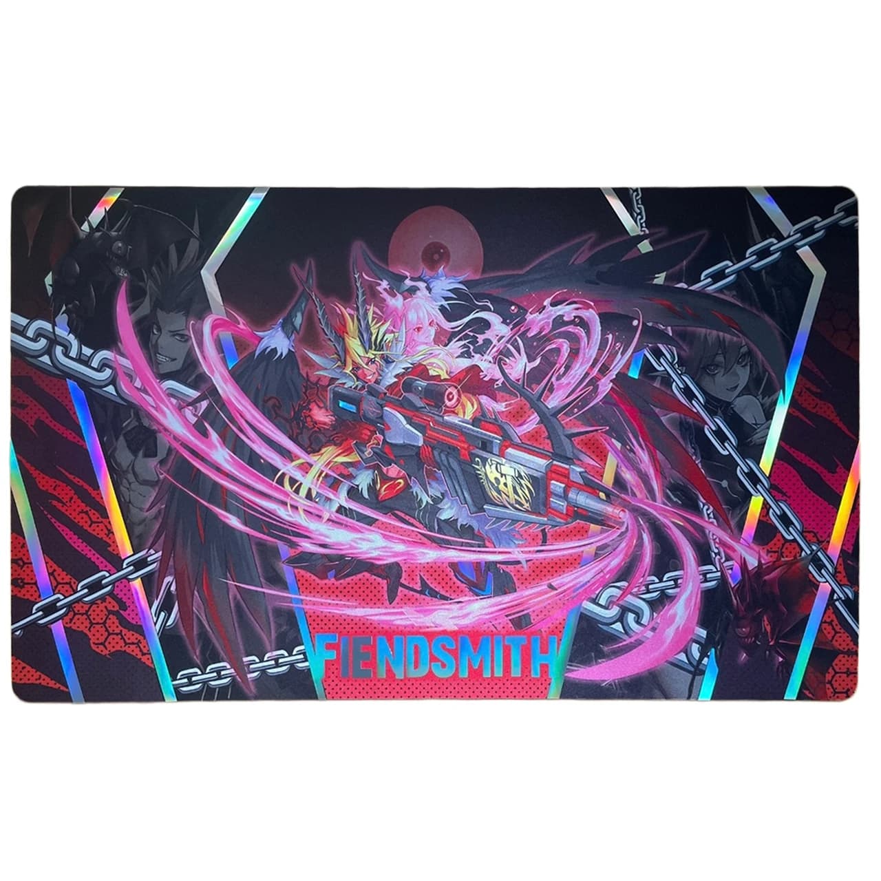 600x350mm Yu-Gi-Oh! Tappetino da gioco in gomma Fiendsmith Engraver DIY Laser Flash Craft Playmat Fiendsmith's Lacrima 1.5mm senza bordi a cucitura