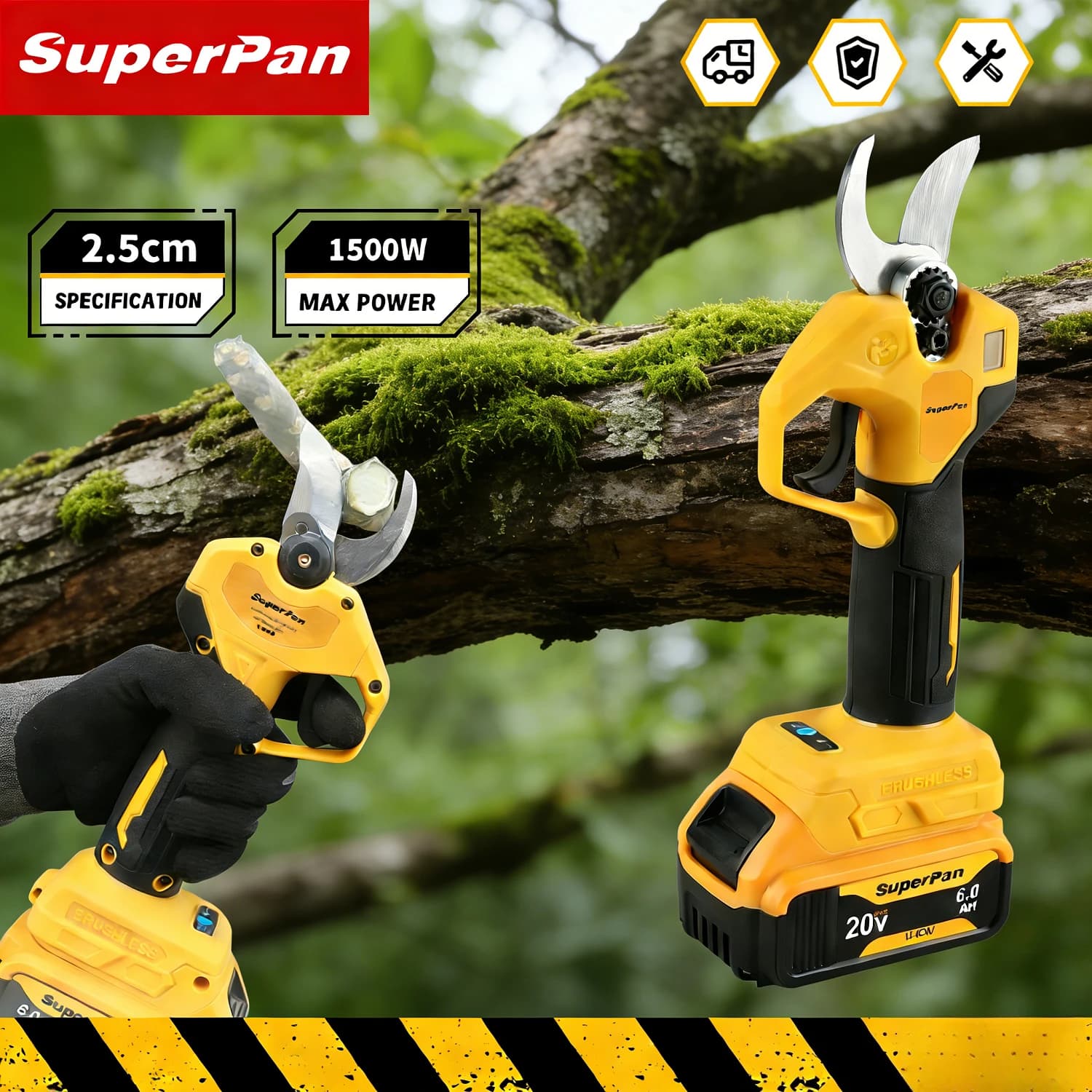SuperPan Battery Power Scissors for Garden, 2.5 cm Sharp Blade, 4 Speed, 1500W Brushless, 45mm Cutting, for Dewalt Battery 20V