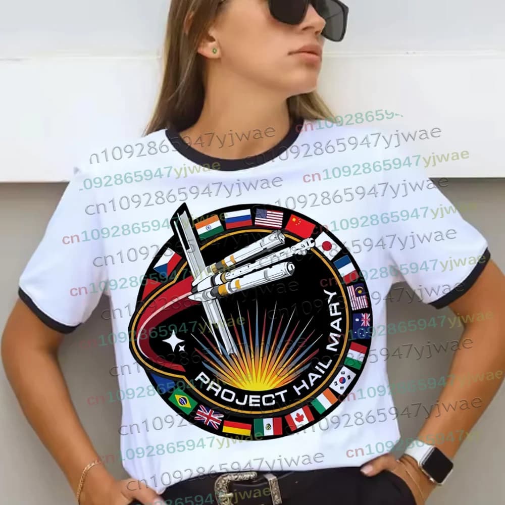 T-shirt Project Hail Mary Ringer con Patch Mission, Maglietta per Fan di Romanzi Sci-Fi, T-shirt Grafica Spaziale, T-shirt Casual Traspirante da Spiaggia per Donna e Uomo