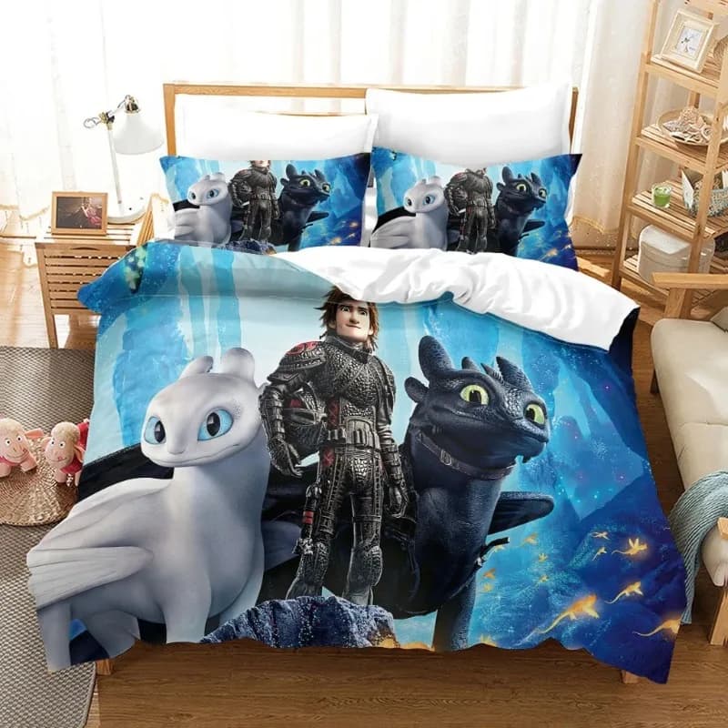 Set di biancheria da letto con copripiumino e federa, divertente decorazione per la camera da letto di ragazzi e ragazze, regalo per bambini, How To Train Your Dragon, T-Toothless