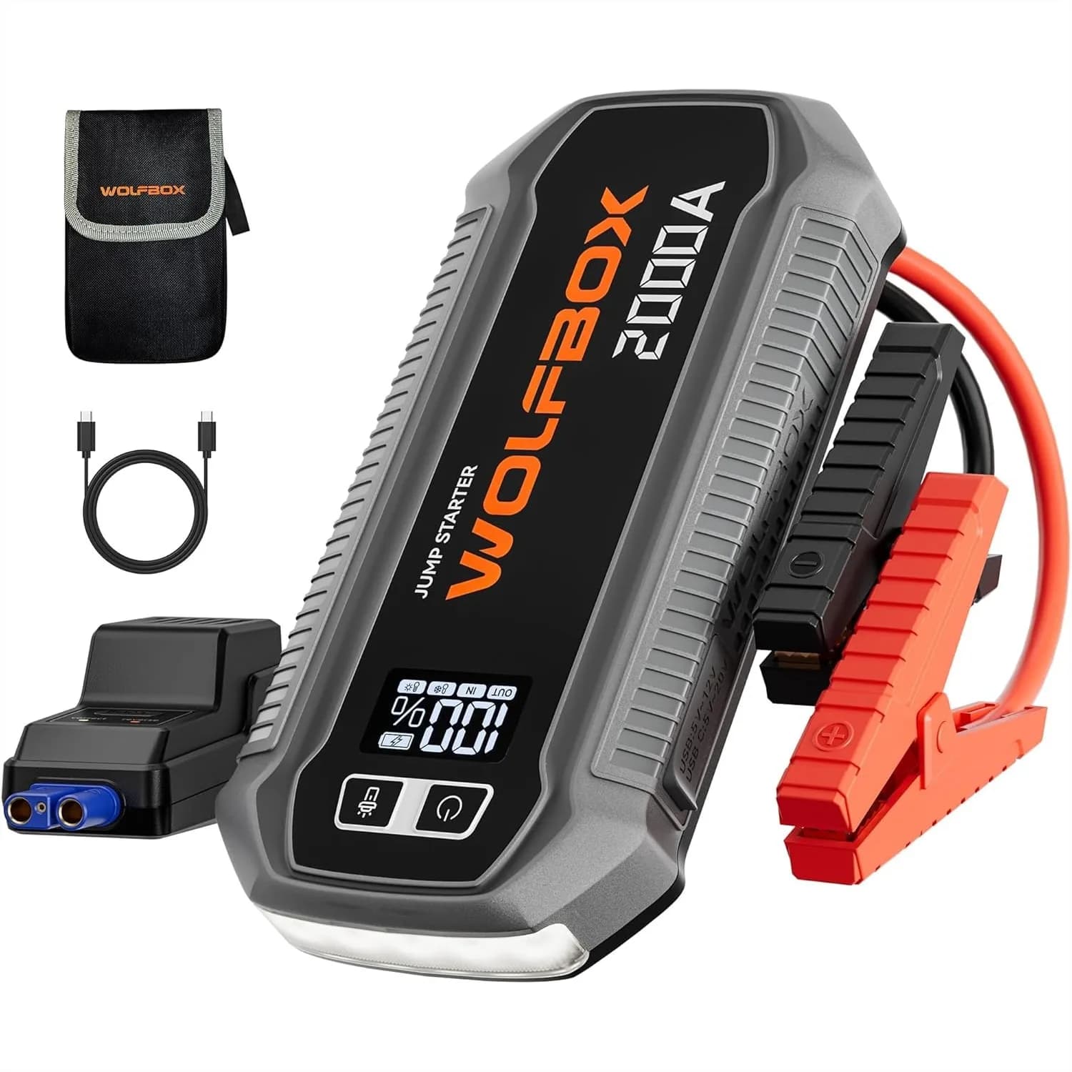 Avviatore di Emergenza 2000A con Display LED, Booster Portatile per Batteria Auto da 44.4Wh per Veicoli 12V (7L Benzina/6L Diesel), Ricarica Rapida USB-C