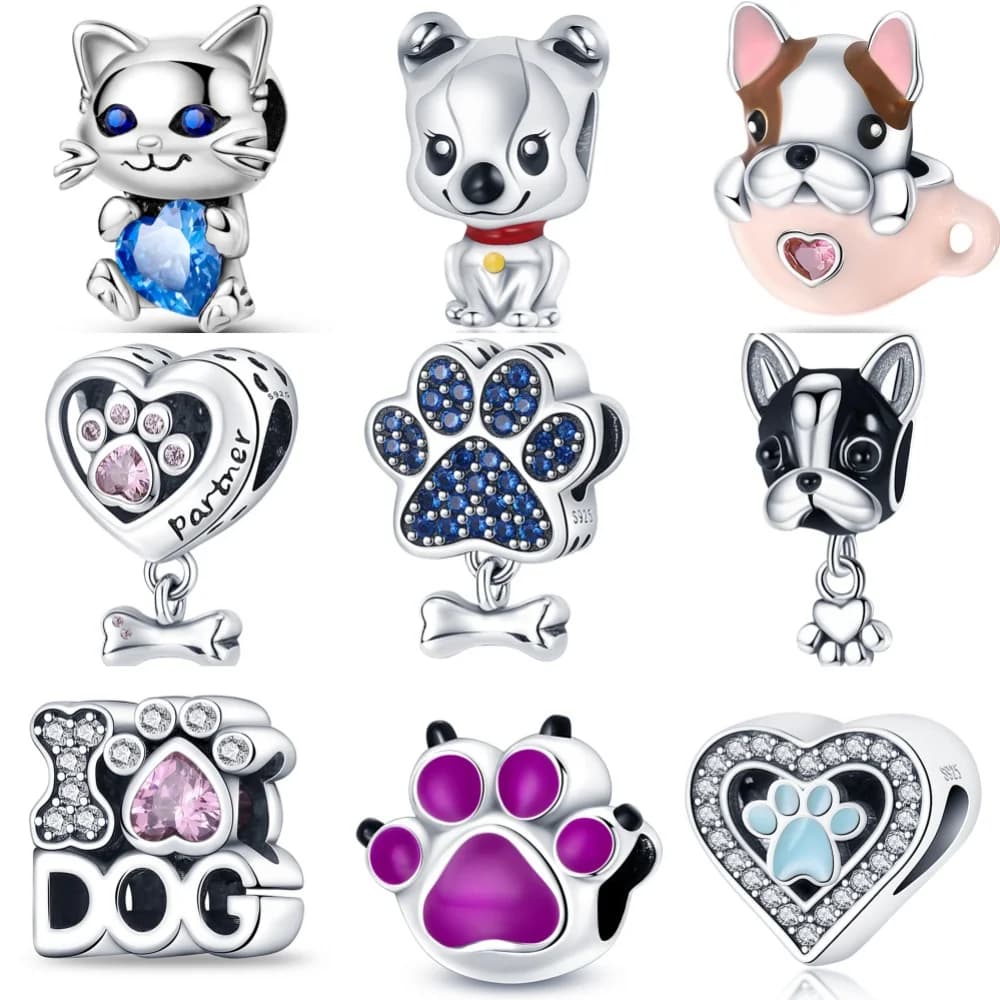 925 sterling silver gatto cane animale domestico zampa stampe serie ciondoli perline adatti braccialetti originali S925 gioielli fai da te regali