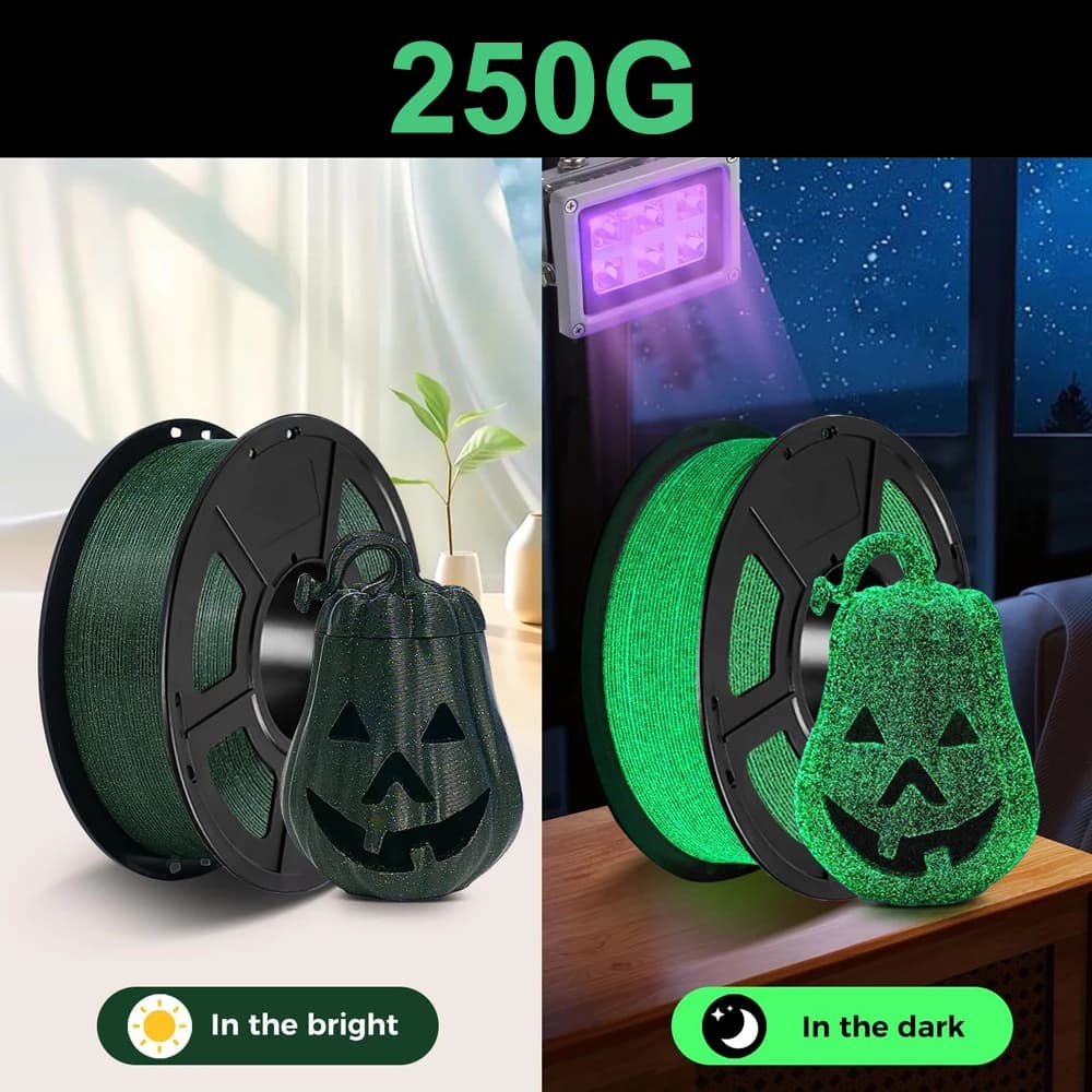 Filament for 3D printer from 1,75 mm PLA Night bright Starry sky Green 1 kg, 500 g, 250 g Print pla Nottilucent green pla Polished Filament
