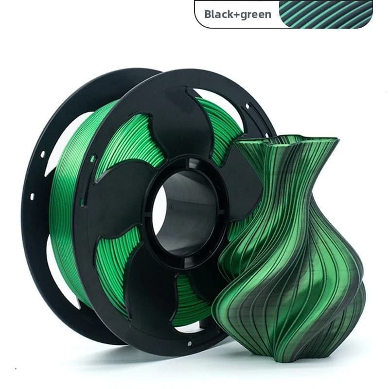 Silk PLA 3D Printer Filament, Dual Color Black & Green, 1KG Spool