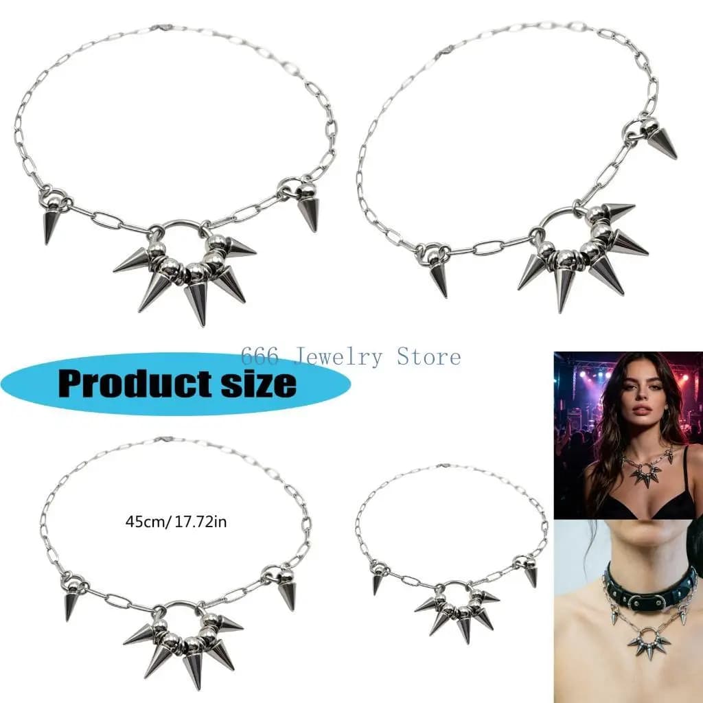 F2TD Unisex Stainless Steel Punk Chain Necklace Featuring Eye Catching Spikes