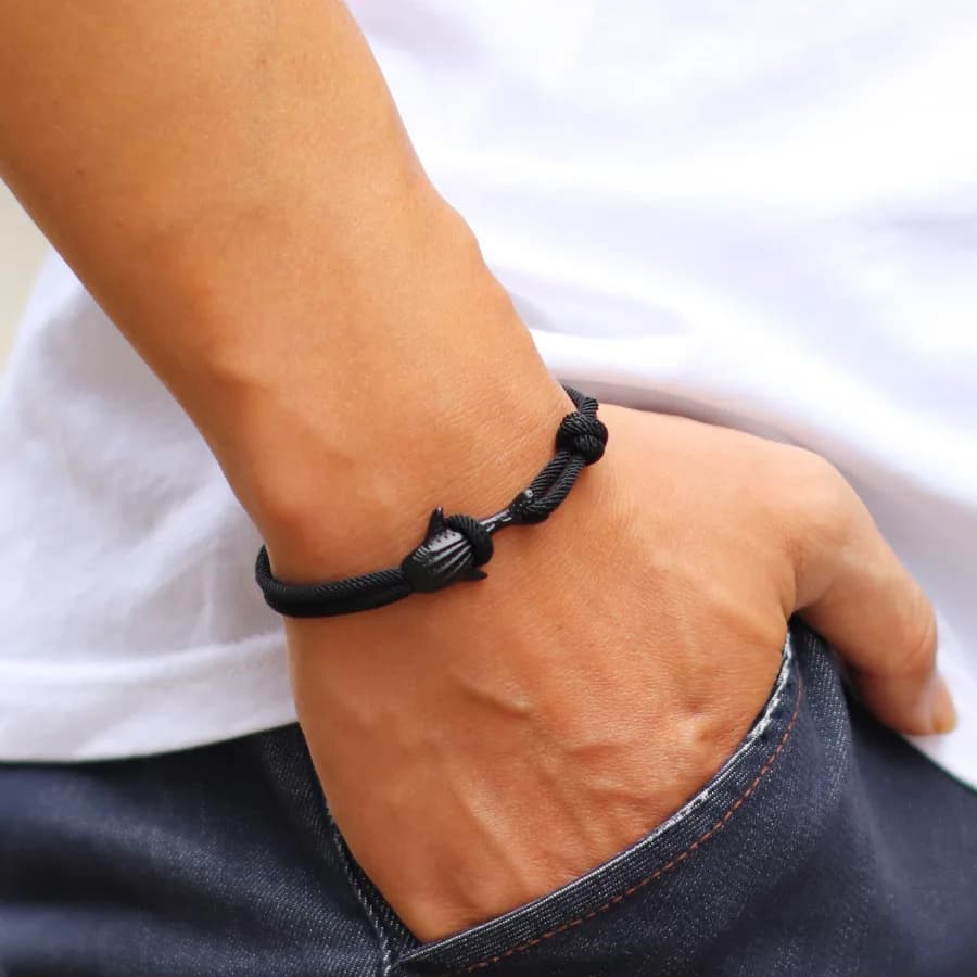 Bracciale da uomo in stile marino Shark nero Delfino Braslet scorrevole regolabile in corda nautica avvolgente Braclet Beach Sports Gioielli da ciclismo