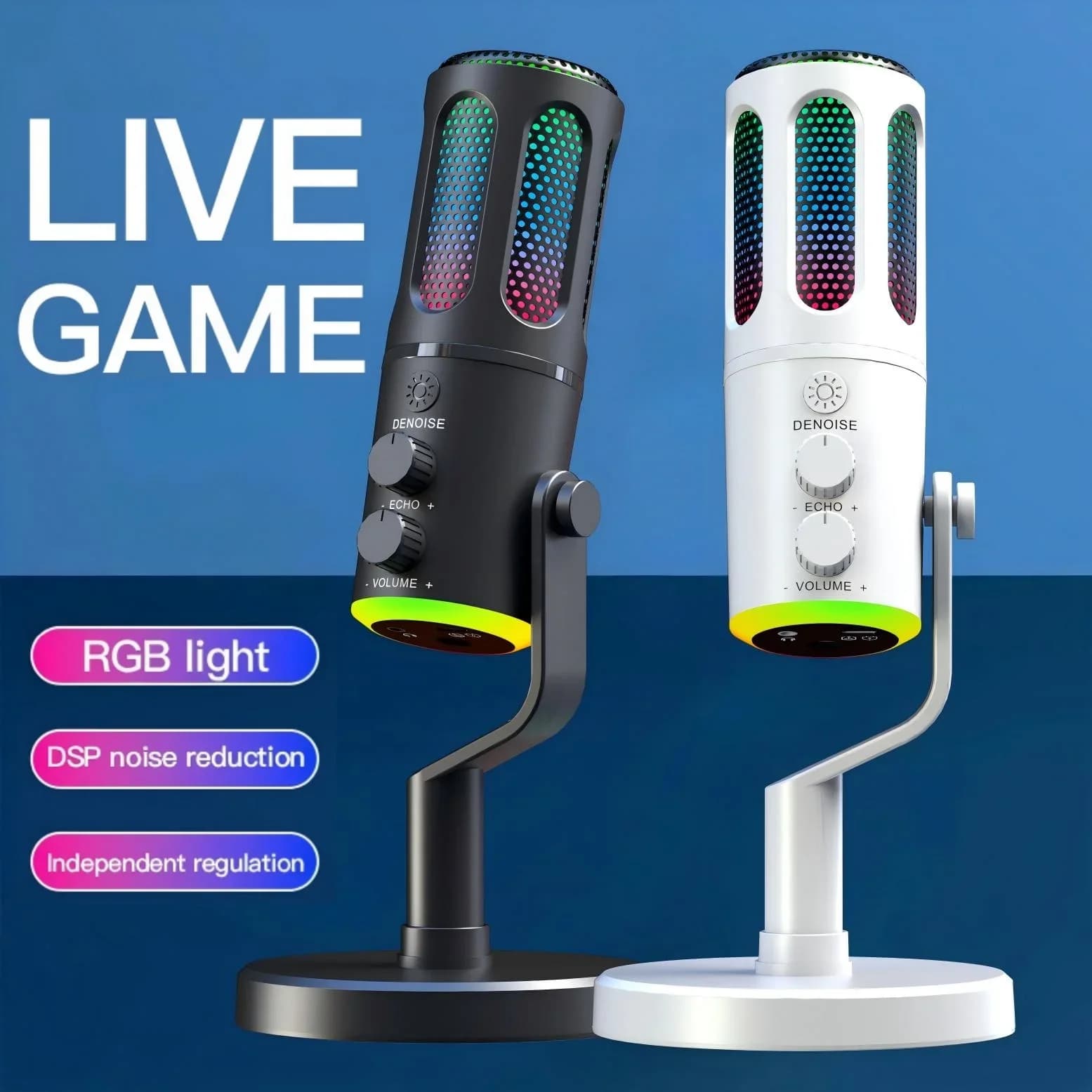 Microfono da gioco professionale con supporto Microfono a condensatore cablato USB RGB per PC portatile Streaming Podcast Karaoke Trasmissione in diretta