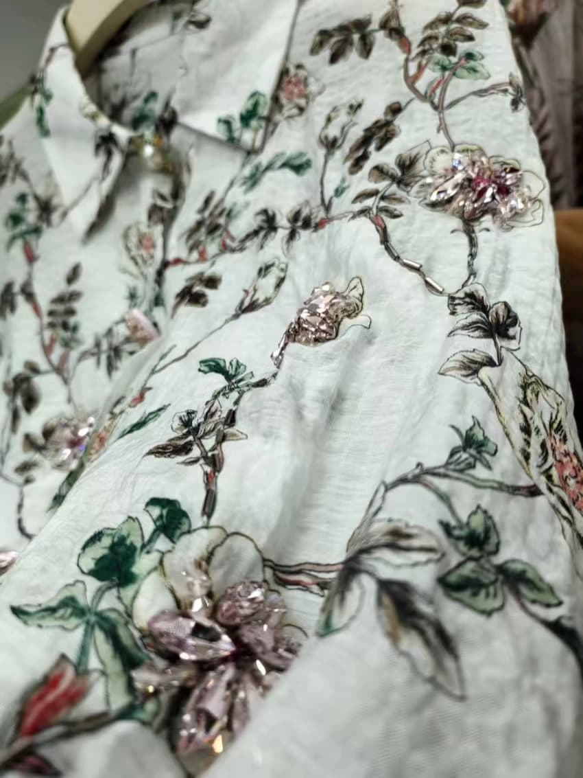 Shirts and Blouses Lightweight and Comfortable Cotton and Linen with Sparkling Crystals, Solar Protective Tops for Women
