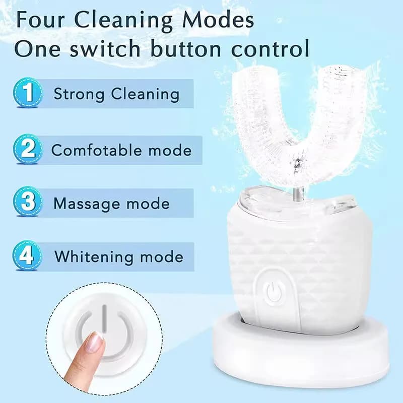 Automatic U 2026 Shaped Electric Toothbrush, USB Rechargeable, with Blue Light for teeth whitening