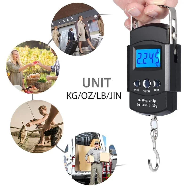 Electronic Luggage Scale 50kg Digital Hanging Scale with Built-in Tape Measure Backlight for Travel Fishing Postal Weighing