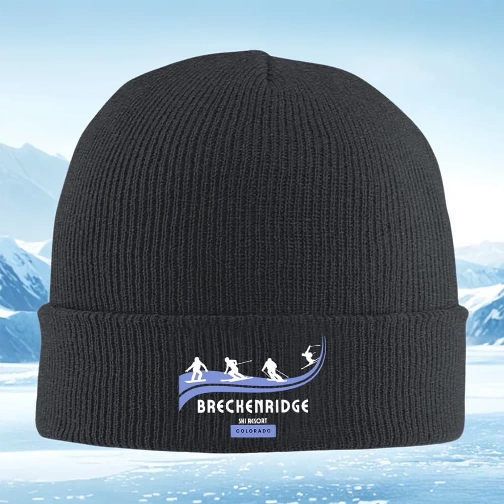 2026 Skiers on the mountain slope black background Men Women Unisex Knitted Hat Beanie Pullover Cap Winter Thermal Warm Christma