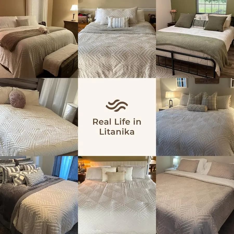 Set Copripiumino King Size Beige, 3 Pezzi, Trapuntato Crema Stile Boho Farmhouse, Set Letto Leggero e Soffice