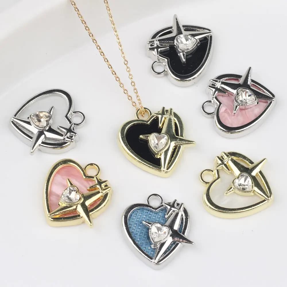 10 Pieces/Lotto Heart Shape Pendants 18*19MM in Alloy and Resin with Rhinestones Set for Necklaces, Bracelets and Fai-da- Earrings ♪