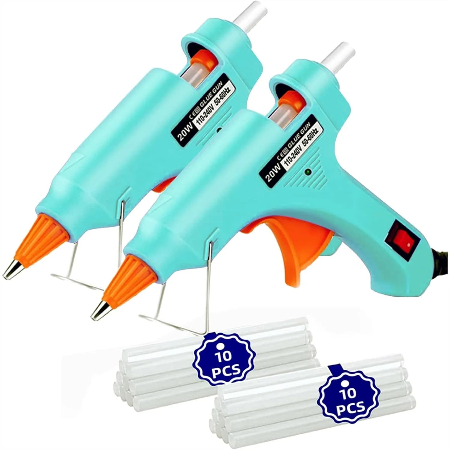 Mini pistola per colla a caldo con 20 stick di colla per artigianato, fai da te scolastico, riparazioni domestiche, riscaldamento rapido, ugello anti-goccia, confezione da 2