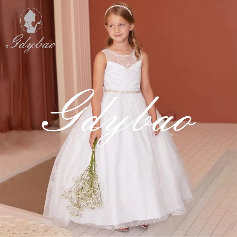 Abito da ragazza di fiore da sposa classico con fiocco applicato senza maniche Una linea elegante abito da prima comunione formale con ballo lungo personalizzato Nuovo