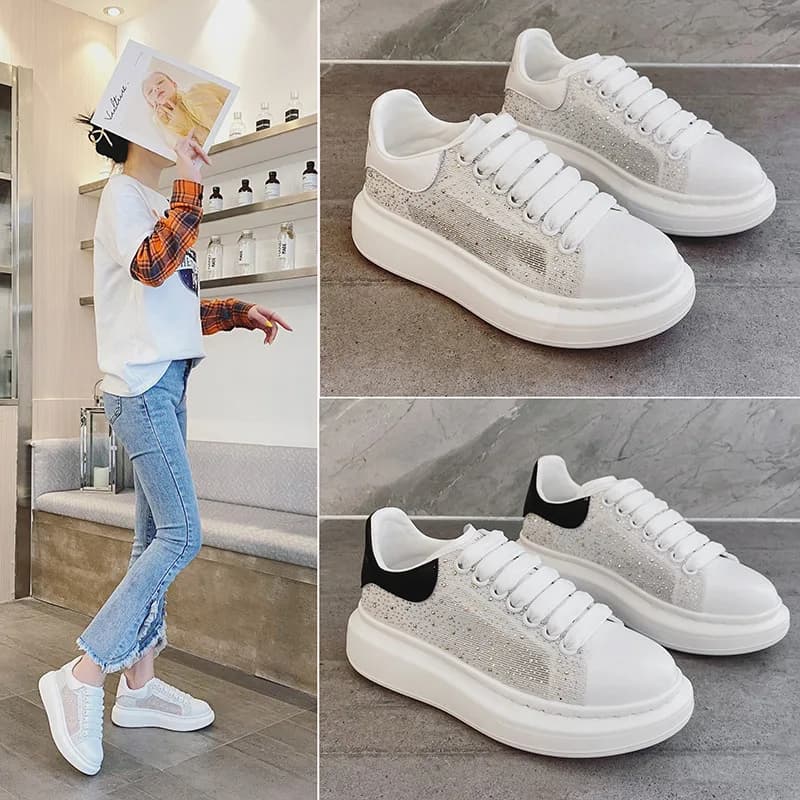Trendy New Little White Shoes Women's Summer Mesh Breathable Fashion Rhinestone Leisure Board Sneakers Fashion