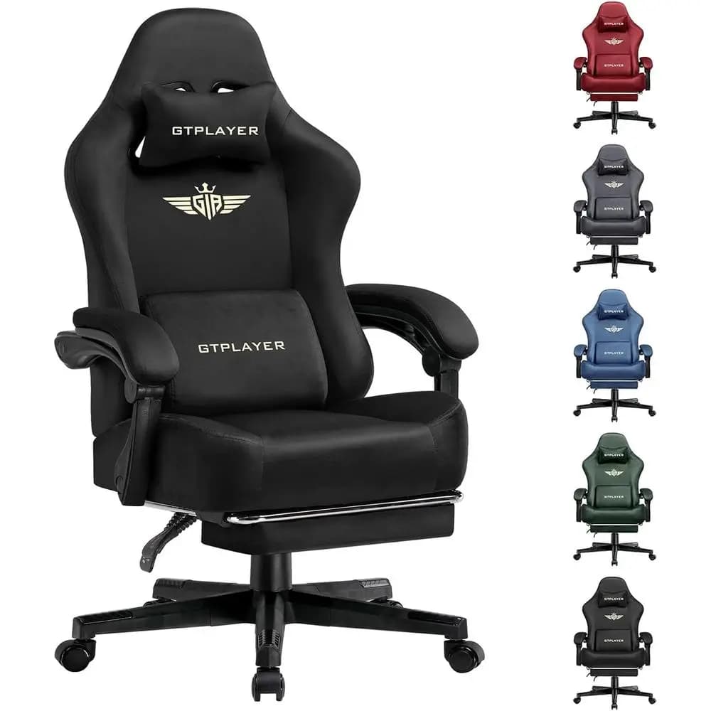 Sedia da Gaming Ergonomica con Schienale Alto e Cuscino a Molla, 350 libbre, Supporto Lombare, Girevole per Persone Grandi e Robuste, Nero Chiaro
