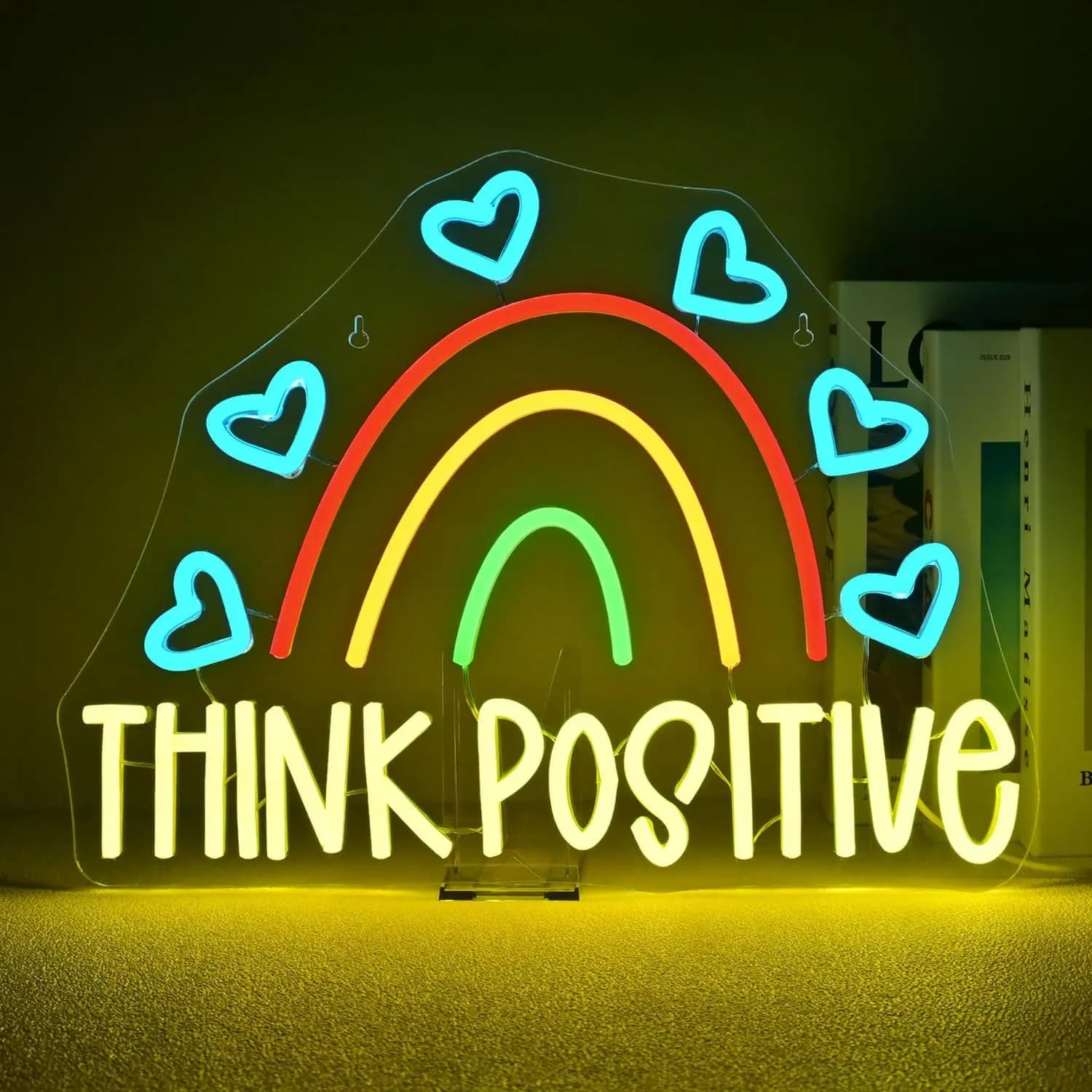 Pensa positivo Insegna al neon Luce notturna dimmerabile ad alta efficienza energetica per camera da letto Ufficio Libreria Decorazione da parete Disegna regali artistici di compleanno