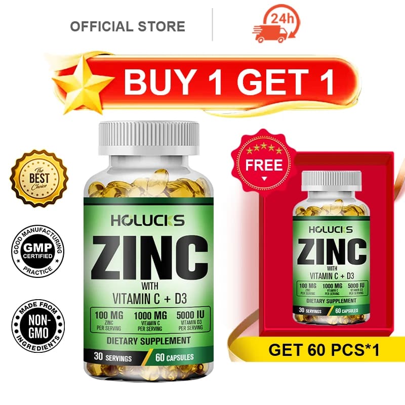 Acquista 1 e Ricevi 1 Gratis! Integratore di Zinco con Vitamina C e D3, Supporta, Rafforza il Sistema Immunitario, Energia e Reazioni Enzimatiche