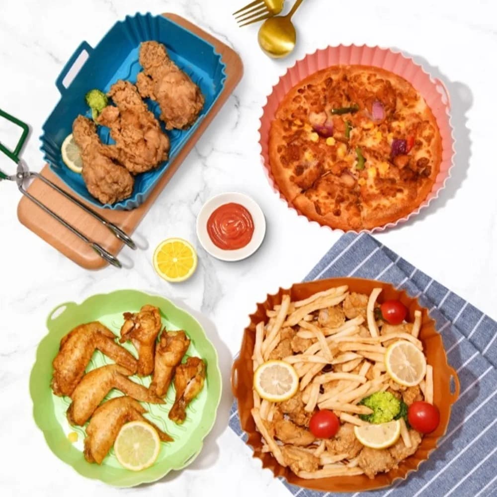 Non-stick Silicone Air Frying Sheet Soft Moulding Sheet Bakery Basket Reusable Accessories for Fried Chicken Silicone Square Pot