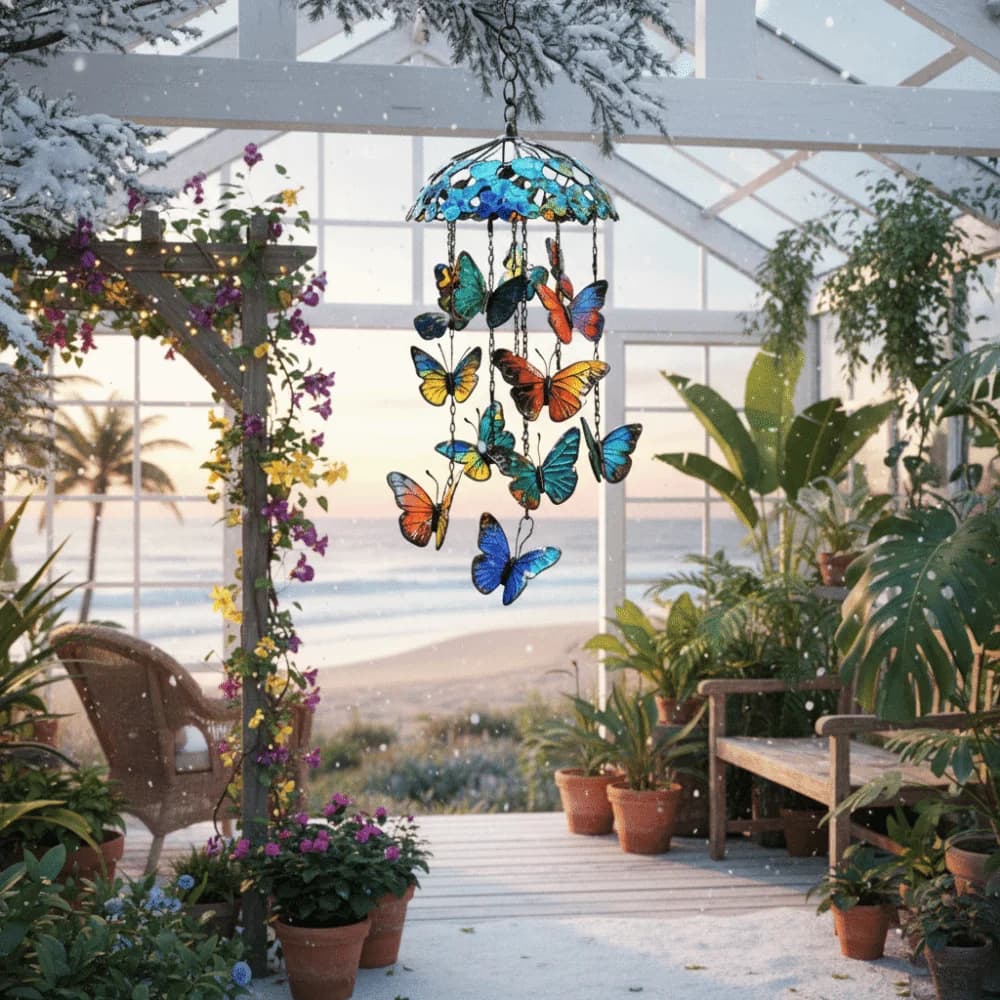 Creative Butterfly Wind Chimes 2D Flat Exquisite Butterfly Hanging Ornaments Advanced Texture Colorful Garden Pendant