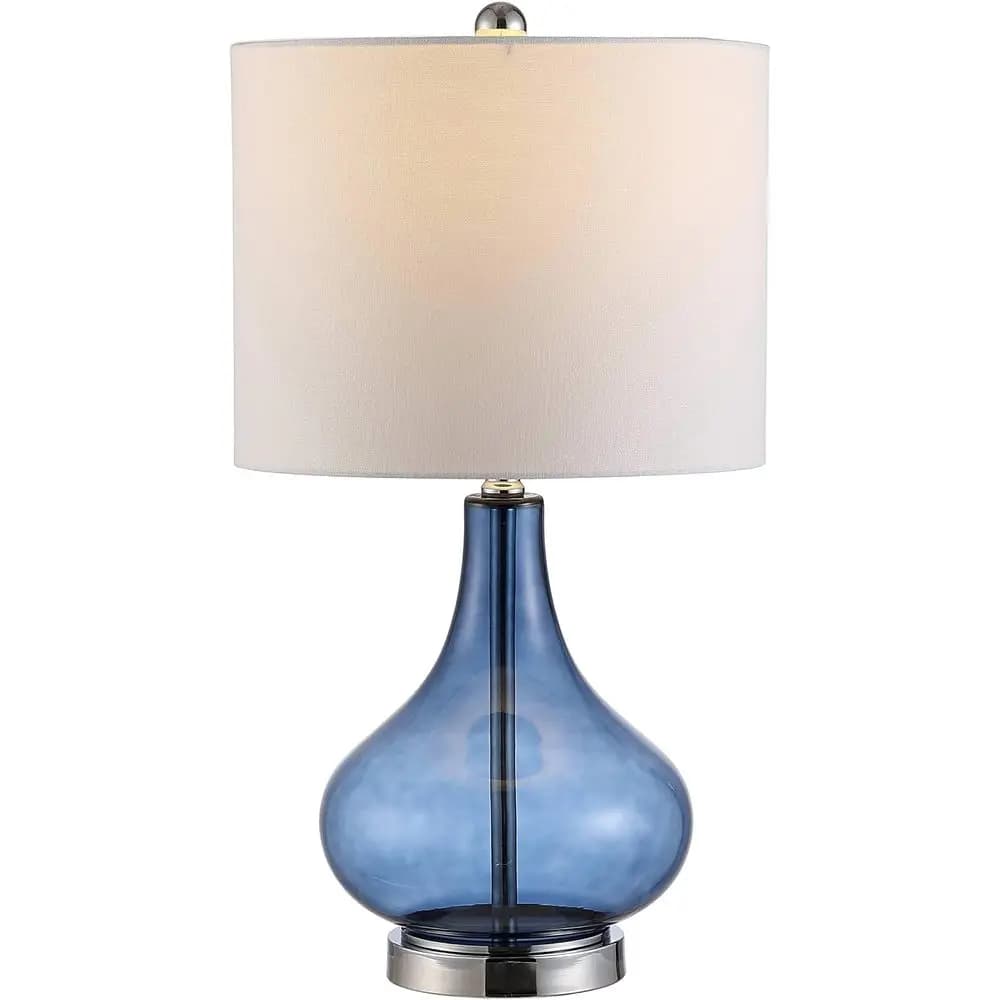 Collezione Illuminazione – Lampada da tavolo Brooks Modern Blue Glass da 24 pollici, lampadina LED inclusa, comodino per camera da letto, soggiorno, ufficio domestico