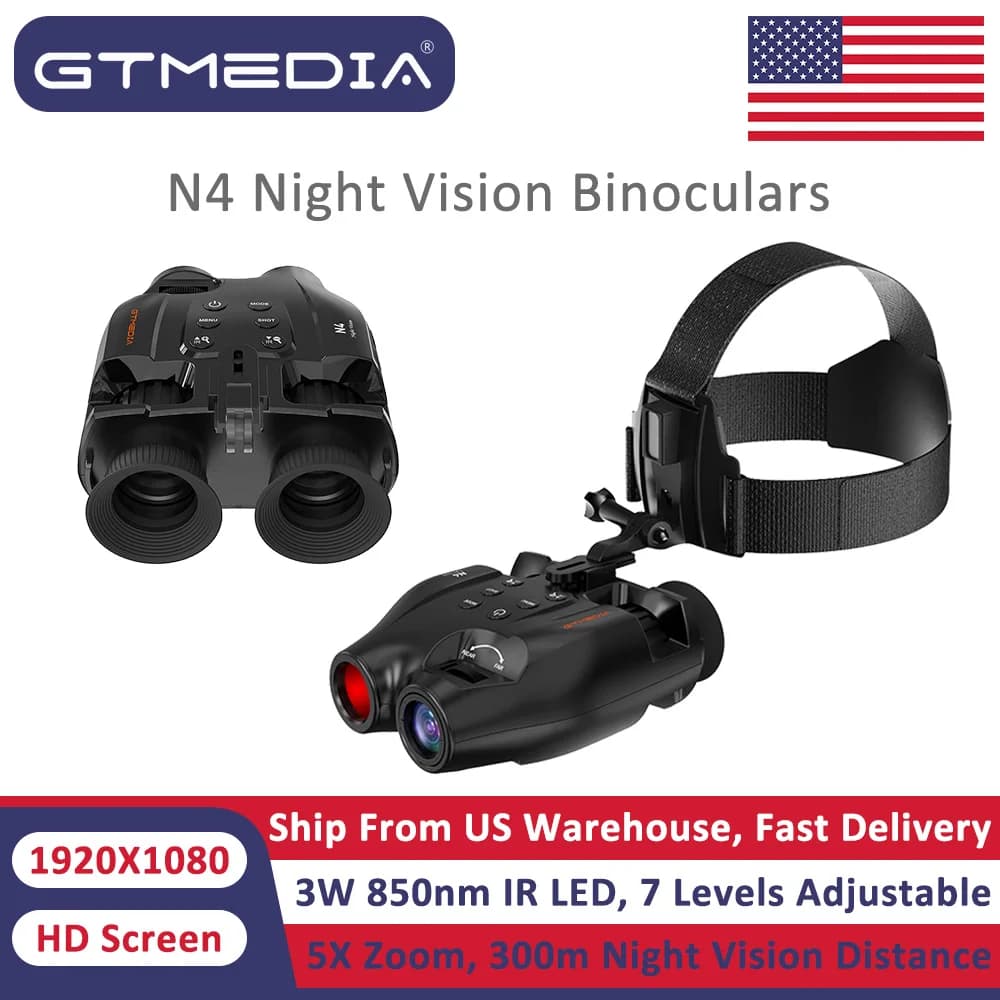 GTMEDIA N4 Night Vision Glasses 5X Digital Infrared LED Zoom Glasses Mounted to Head with 32GB TF Card to Save Photos and Videos