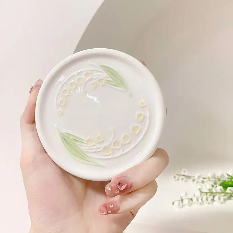 Underglaze Ceramic Cup Lid Original Design Tulip Bellflower Pattern Tea Cup Lid Handmade Pottery Accessories Dishwasher Safe