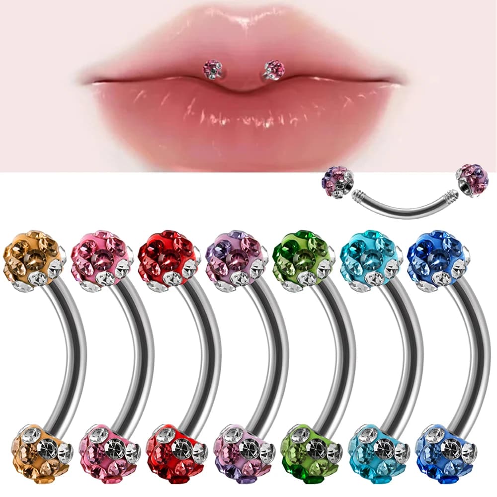 1/5/7PCs Acciaio Chirurgico Arcobaleno Sfera di Cristallo Anello Del Sopracciglio Curvo Bilanciere Dell'orecchio Cartilagine Trago Helix Lip Hop Gioielli Penetranti