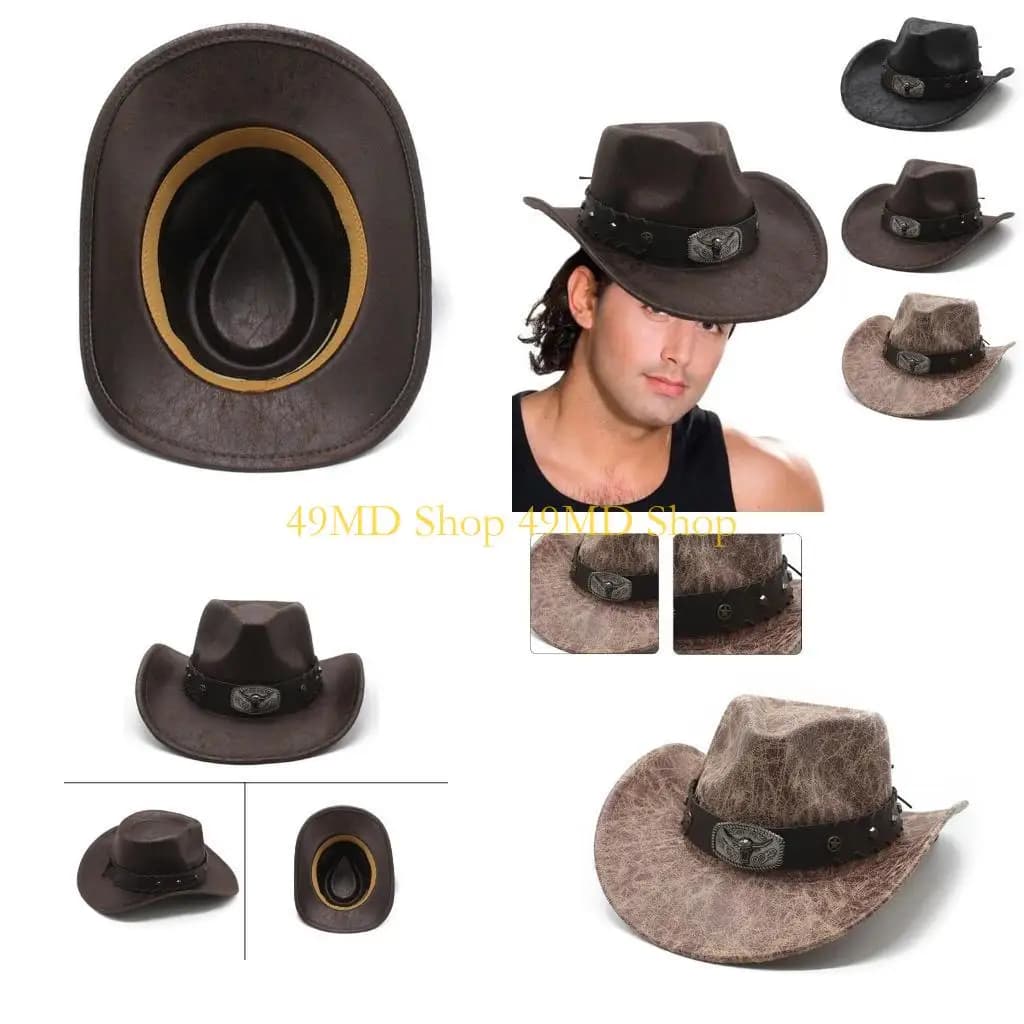 Cappello da cowboy occidentale addensato 49MD con fascia per cappello Cappello da cowboy resistente all'usura con visiera
