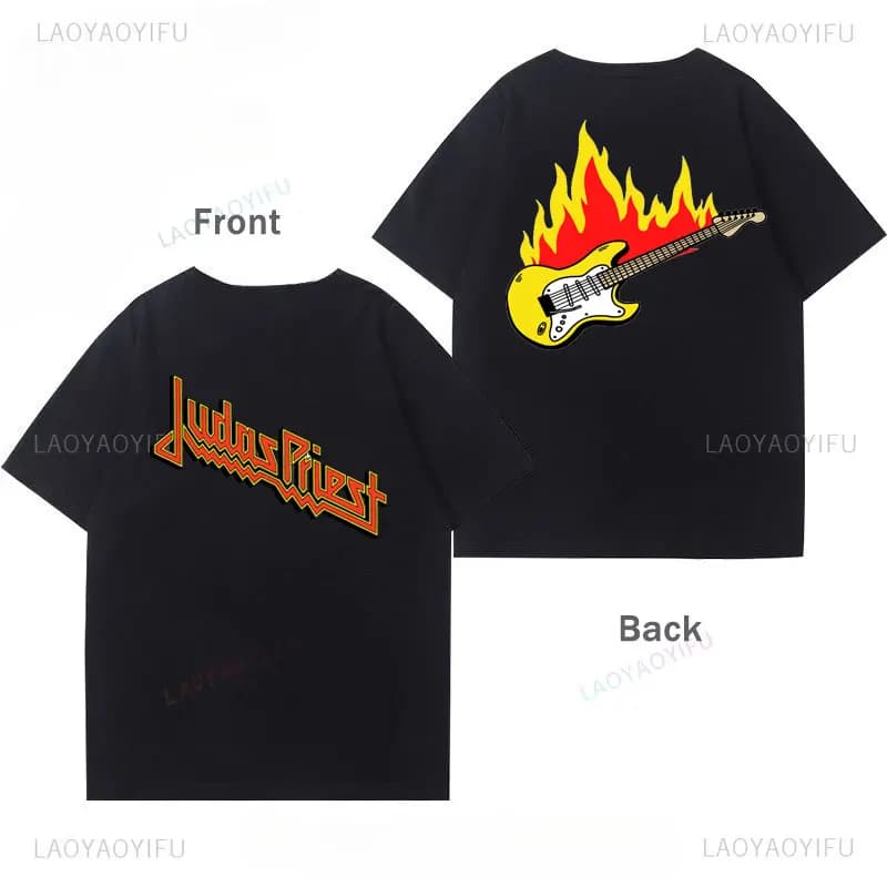 Judas Priest 'r Camisetas Heavy Metal Band Music Streetwear T-shirt 100% cotone Stampa su due lati Abbigliamento a maniche corte T-shirt unisex