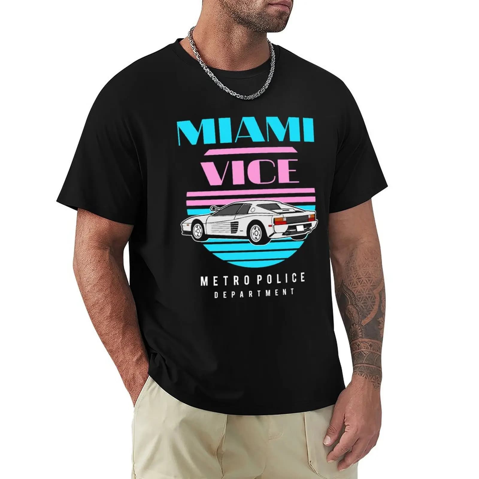 Miami Vice Basketball - T-shirt bianca con stampa artistica di tendenza