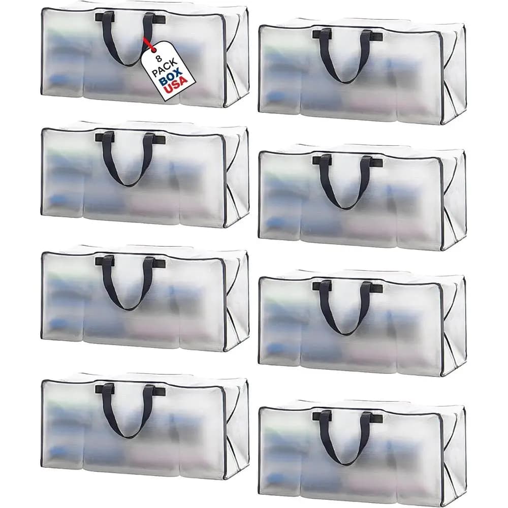 Sacchi per Trasloco e Stoccaggio Extra Grandi e Resistenti, Trasparenti, con Manici e Cerniere Robusti