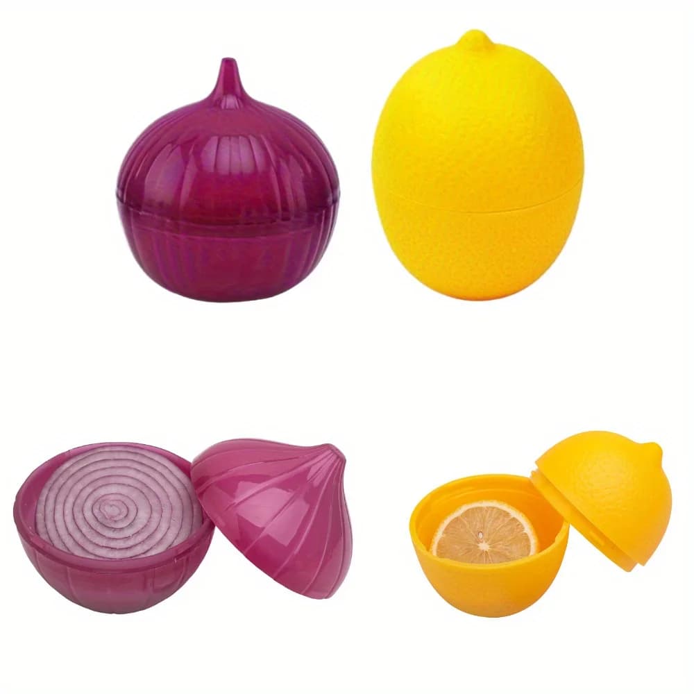 Contenitori per Alimenti a Forma di Limone e Cipolla, Multiuso, Adatti al Congelatore, con Coperchio a Scatto, Lavabili a Mano, in Plastica Resistente