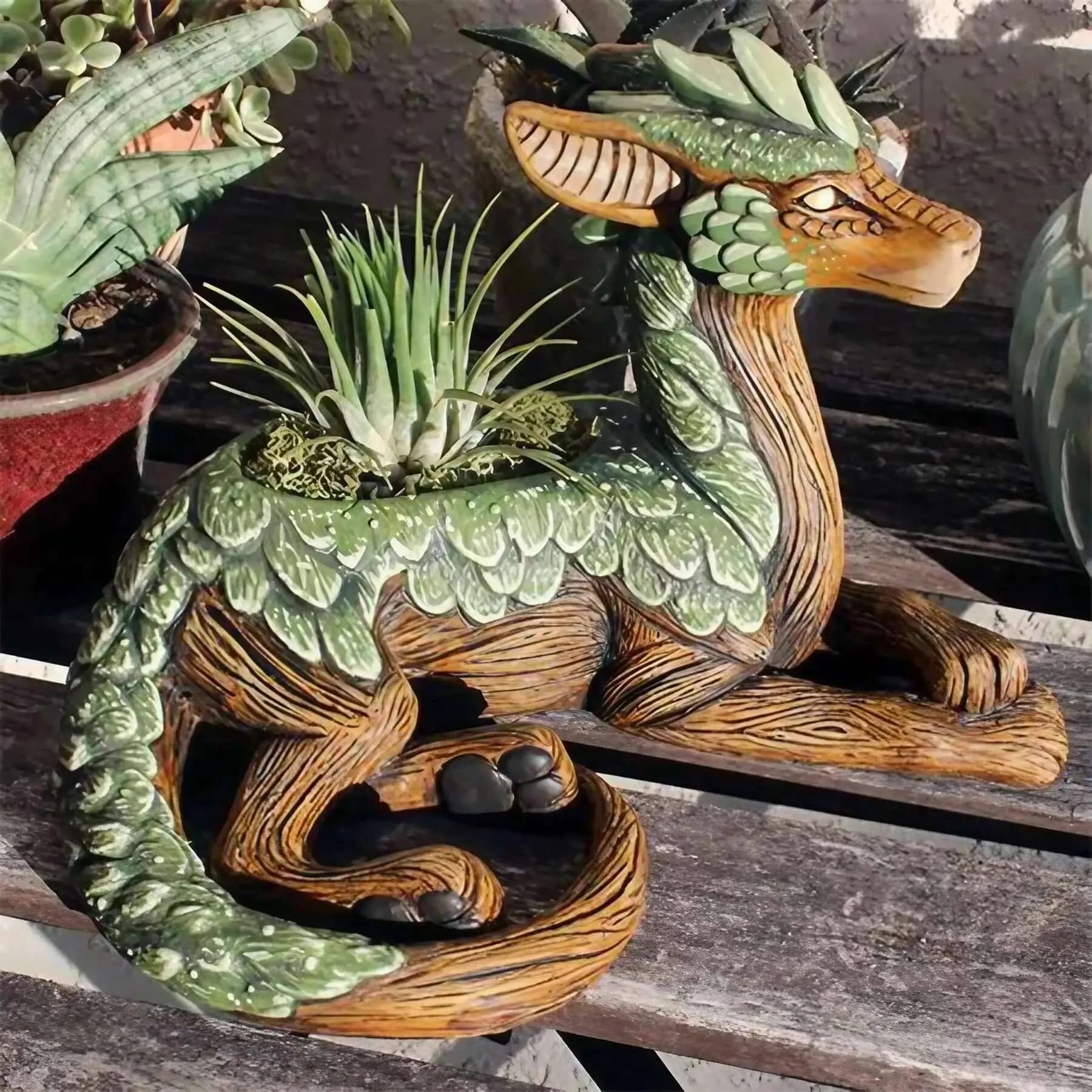 Fioriera succulenta creativa con albero del drago, statua da giardino, ornamento da tavolo, regalo in resina per gli amanti della natura, perfetta per amici e familiari