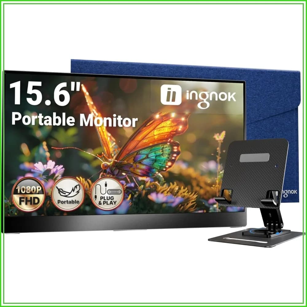 Ultra Slim 15.6" FHD IPS Portable Monitor, USB-C Compatible, Adjustable Stand for Travel & Office
