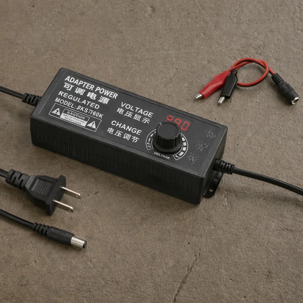 Alimentatore Portatile AC/DC 3V-24V-3A Regolabile, Fonte di Alimentazione da Laboratorio, Adattatore Universale con Spina EU/US e Clip a Coccodrillo