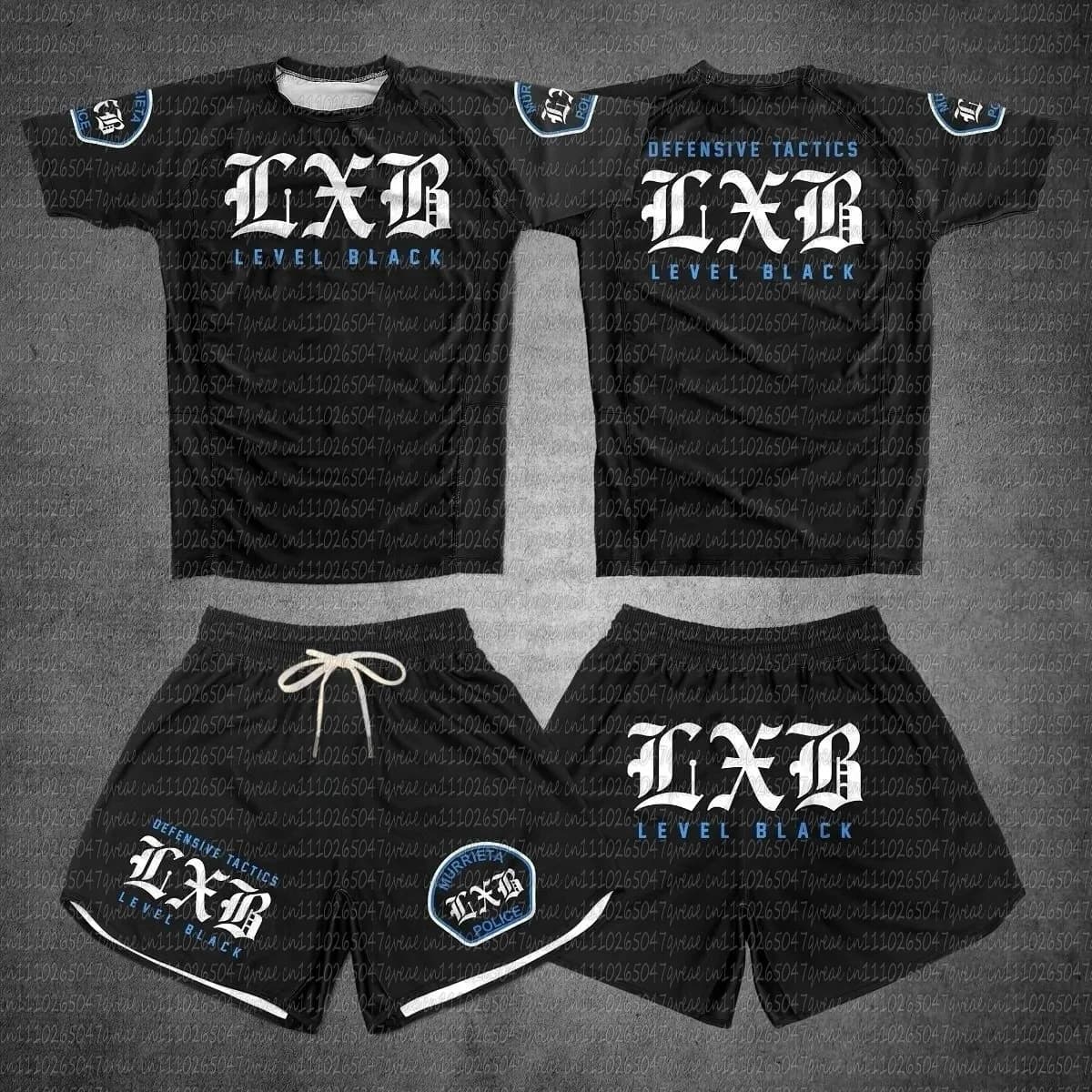 Set da Palestra ad Asciugatura Rapida Nero V1 LXB AJJ Rash Guard Levelxblack RANKED V2 NIVEL NEGRO, Maglia e Pantaloncini Combo per Fitness