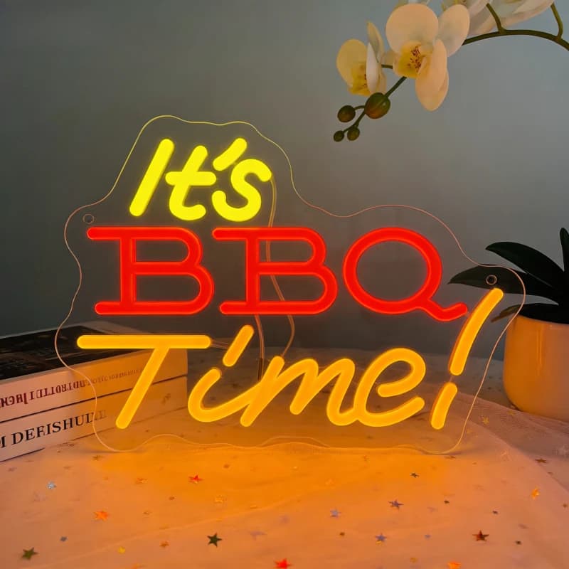 Insegna LED al Neon 'BBQ Time' per Decorazione Casa, Cucina, Giardino, Feste, Luce al Neon per Grigliate, Regalo Divertente per Uomini, Papà, Amanti del Barbecue