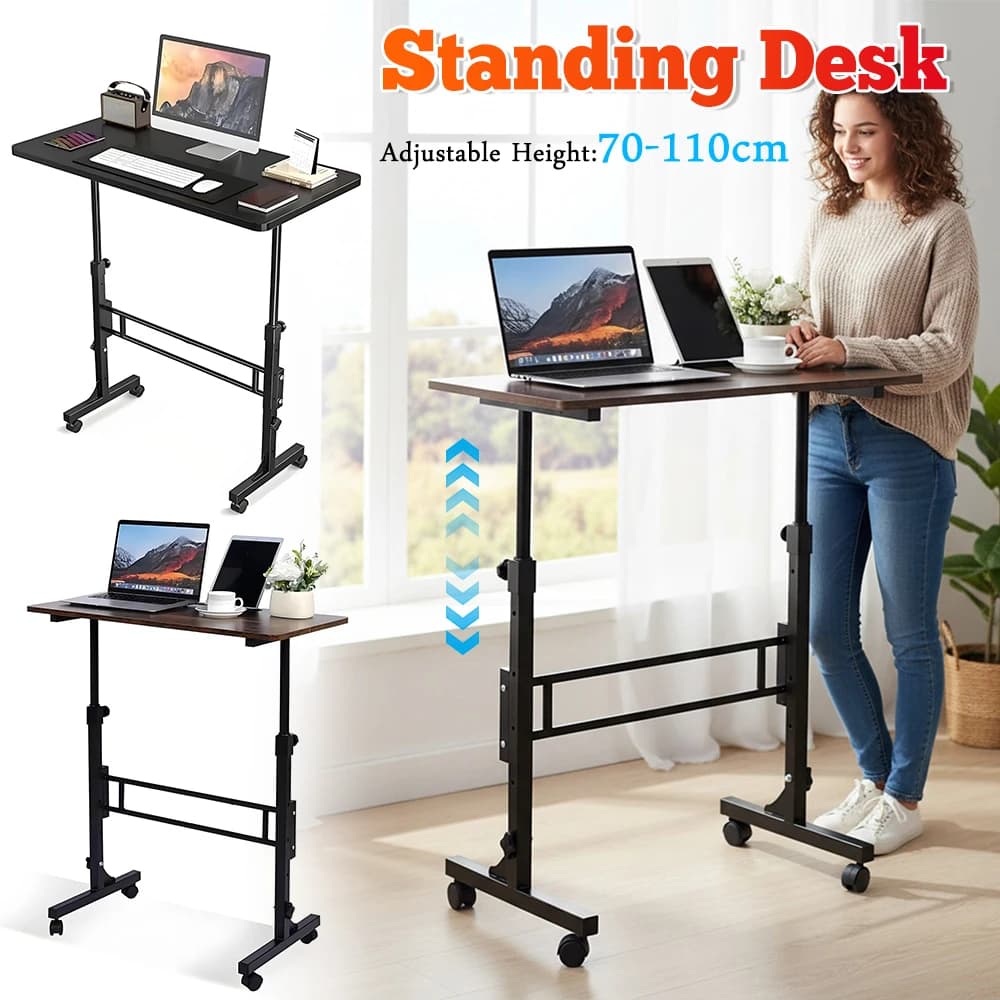 Scrivania Mobile Compatta Regolabile in Altezza con Ruote, Postazione di Lavoro Portatile per Laptop, per Casa