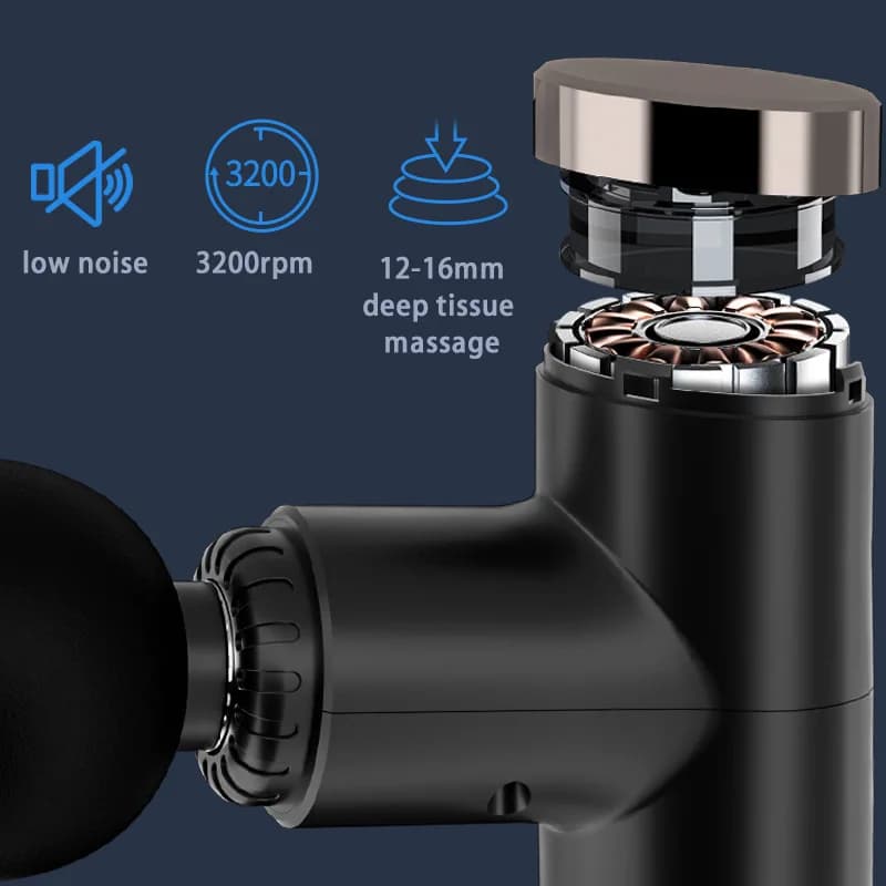 Super Quiet Portable Electric Mini Sport Massage Gun 4 Massage Heads Deep Tissue Percussion Vibration Timing Control Multi-Use