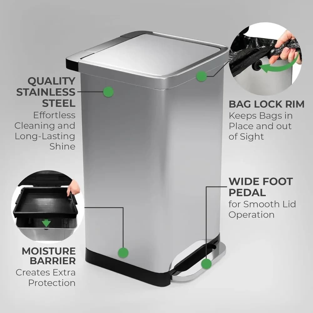 Bestseller: Cestino per Rifiuti da Cucina in Acciaio Inox da 20 Galloni con Pedale, Coperchio a Chiusura Morbida, Ferma-Sacchetto