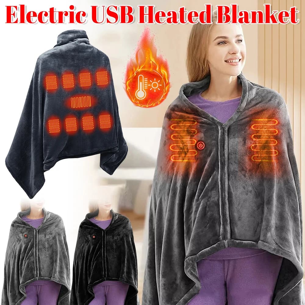 Coperta riscaldante elettrica Velluto Coperta riscaldata USB Scialle Coperta riscaldata indossabile invernale Scialle caldo invernale per ufficio domestico all'aperto